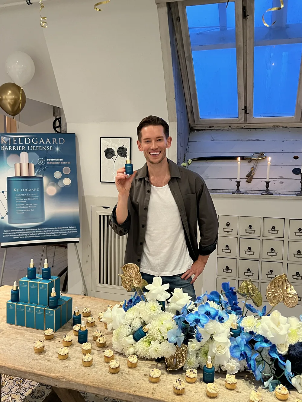Morten Kjeldgaard med Barrier Defense Serum til lanceringen